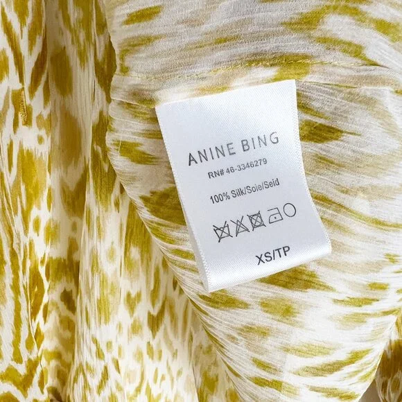 Anine Bing 100% Silk Caleb Shirt Leopard Animal Print Balloon Sleeve Oversized - Picture 10 of 16